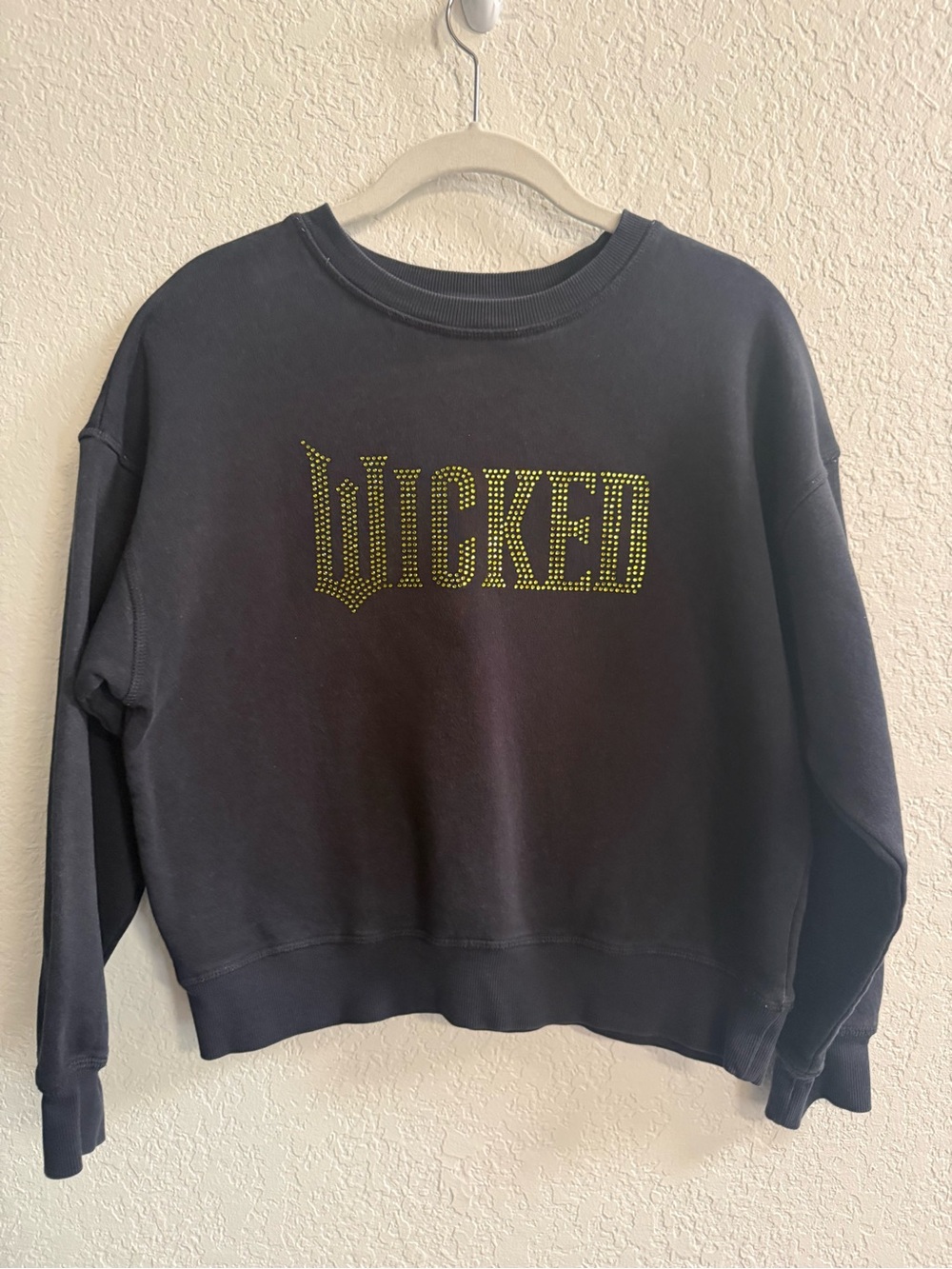 H&M Black Crewneck Sweatshirt with Yellow Rhinestone WICKED Graphic